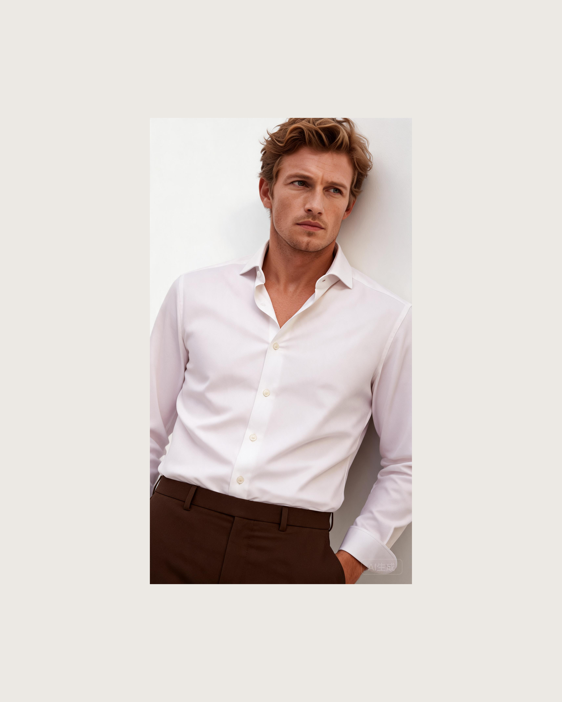 Classic White Standard Collar Shirt - model image 3